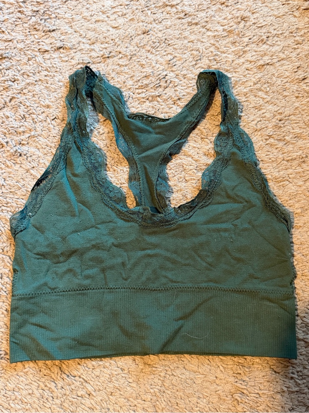 Lace-Trim Racerback Bralette in Deep Green